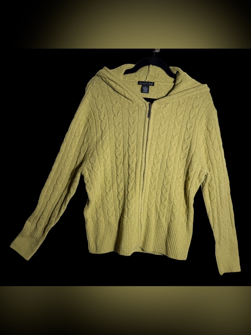 Eagles Eye Hooded Cable-Knit Zip Sweater - Chartreuse